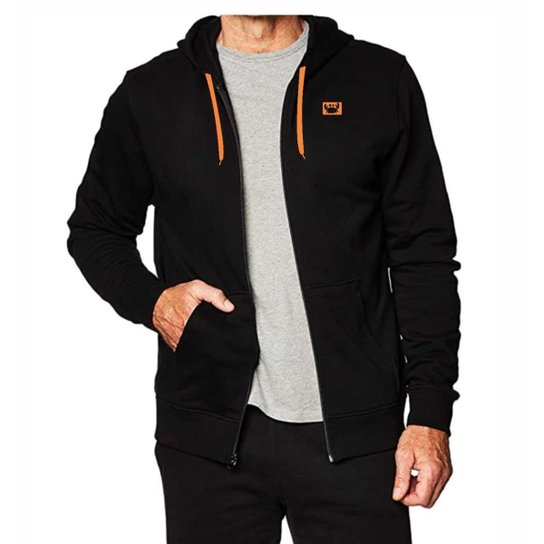 Jaqueta de Moletom Aberta Relaxado Com Ziper Capuz Masculina - Preto+Laranja Menor preço em Jaqueta de Moletom Aberta Relaxado Com Ziper Capuz Masculina - Preto+Laranja