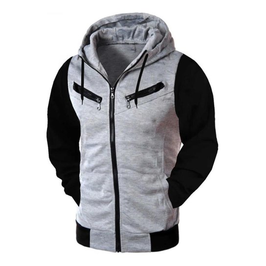 Jaqueta de Moletom Relaxado com Ziper Relaxado Masculina Casaco Jaco Blusa De Frio - Cinza Menor preço em Jaqueta de Moletom Relaxado com Ziper Relaxado Masculina Casaco Jaco Blusa De Frio - Cinza