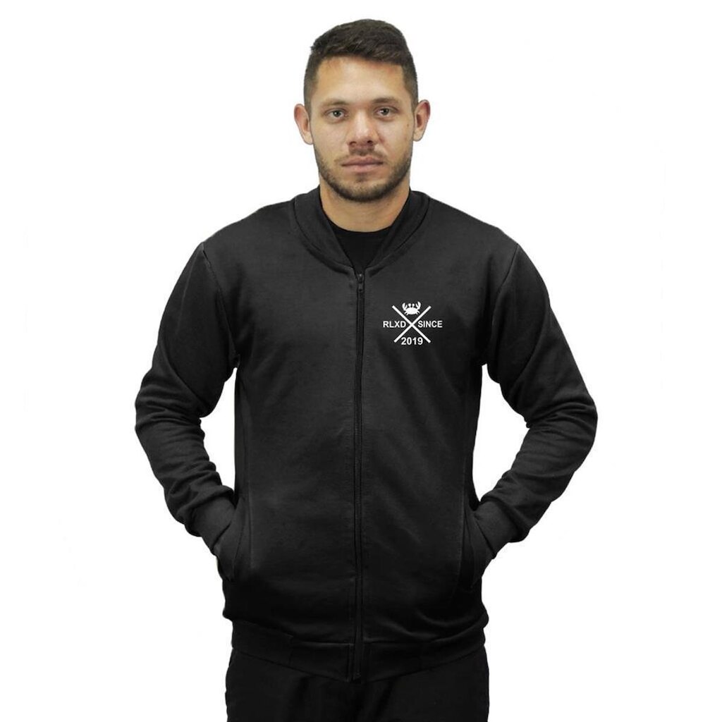 Jaqueta de Moletom Relaxado Com Ziper Sem Capuz Masculina
