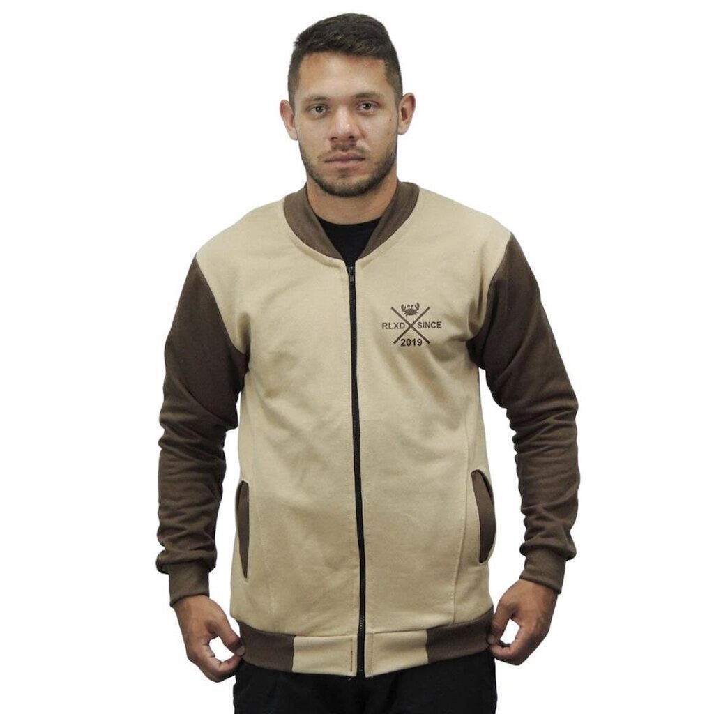 Jaqueta de Moletom Relaxado Com Ziper Sem Capuz Masculina