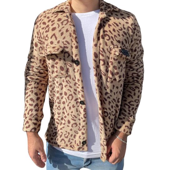 Jaqueta De Pelinho Sherpa Animal Print Masculino Lacapa