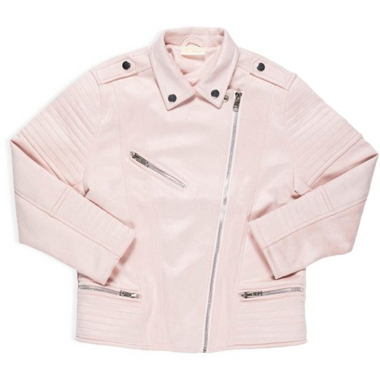 Jaqueta De Suede Infantil Menina Com Zíper Diagonal Rosa