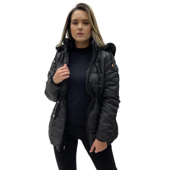 JAQUETA DUNIALIN COM CAPUZ FORRADA FEMININA - Preto Menor preço em JAQUETA DUNIALIN COM CAPUZ FORRADA FEMININA - Preto