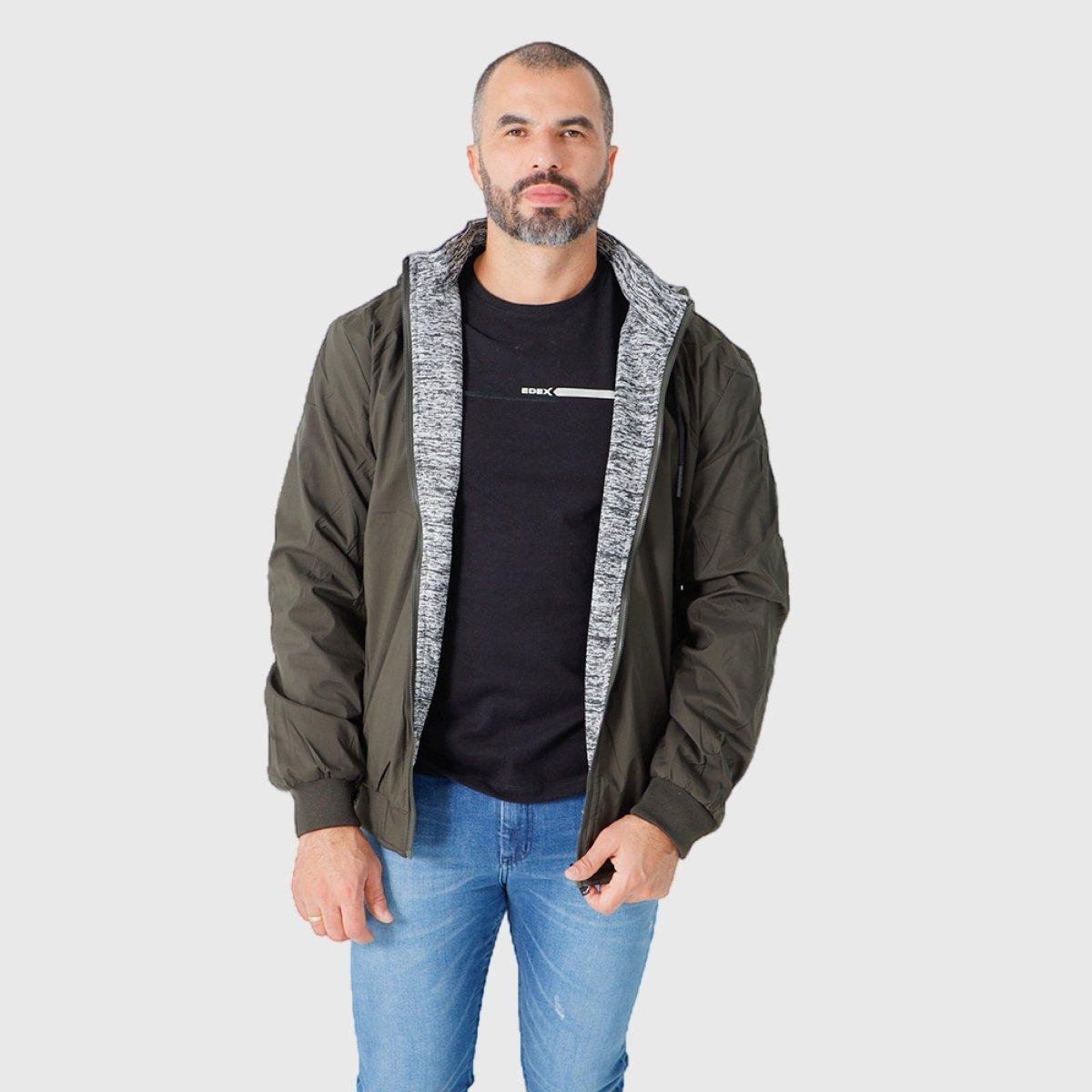 Jaqueta Dupla Face Plus Size Nylon Masculina Com Capuz Verde