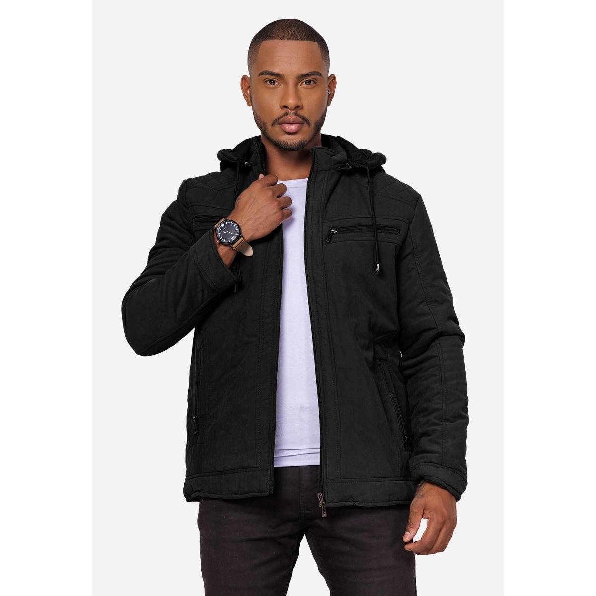 Jaqueta Preta Jaqueta Gangster Masculina Dupla Face Jaqueta