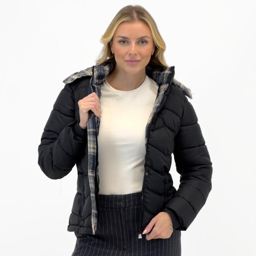 Jaqueta Dyordhana Nylon Xadrez com Capuz Feminina