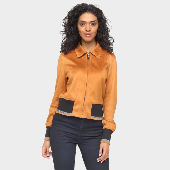 Jaqueta Ellus Bomber Suede Com Punho - Caramelo Menor preço em Jaqueta Ellus Bomber Suede Com Punho - Caramelo