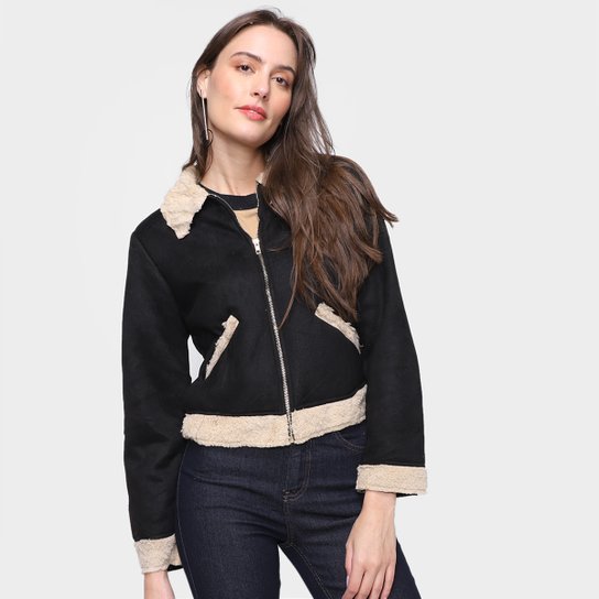 Jaqueta Extin Suede Com Pelinho Feminina - Preto Menor preço em Jaqueta Extin Suede Com Pelinho Feminina - Preto