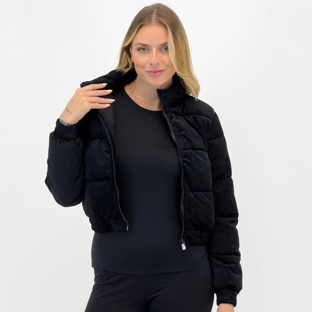 Jaqueta Facinelli Cropped Puffer em Veludo Cotelê Feminina