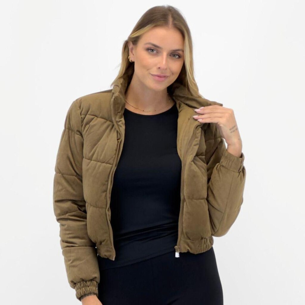 Jaqueta Facinelli Cropped Puffer em Veludo Cotelê Feminina