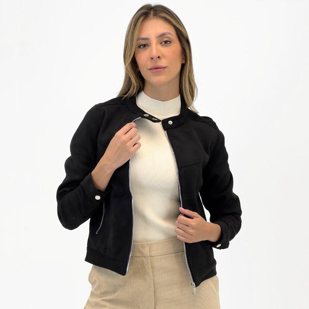 Jaqueta Facinelli em Suede com Zíper Feminina