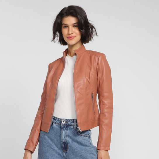Jaqueta Facinelli PU Detalhe Matelassê Feminina - Terracota Menor preço em Jaqueta Facinelli PU Detalhe Matelassê Feminina - Terracota