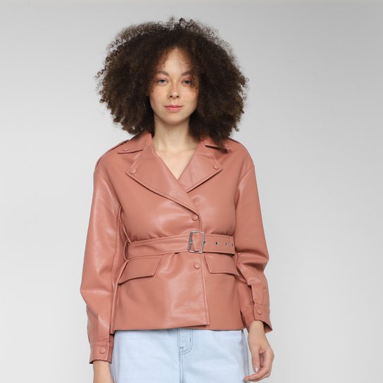 Jaqueta Facinelli Trench Coat PU Feminina - Nude Menor preço em Jaqueta Facinelli Trench Coat PU Feminina - Nude