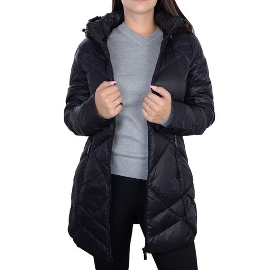 Jaqueta Feminina Alpelo Plumas Longa Preta 20500036 Preto