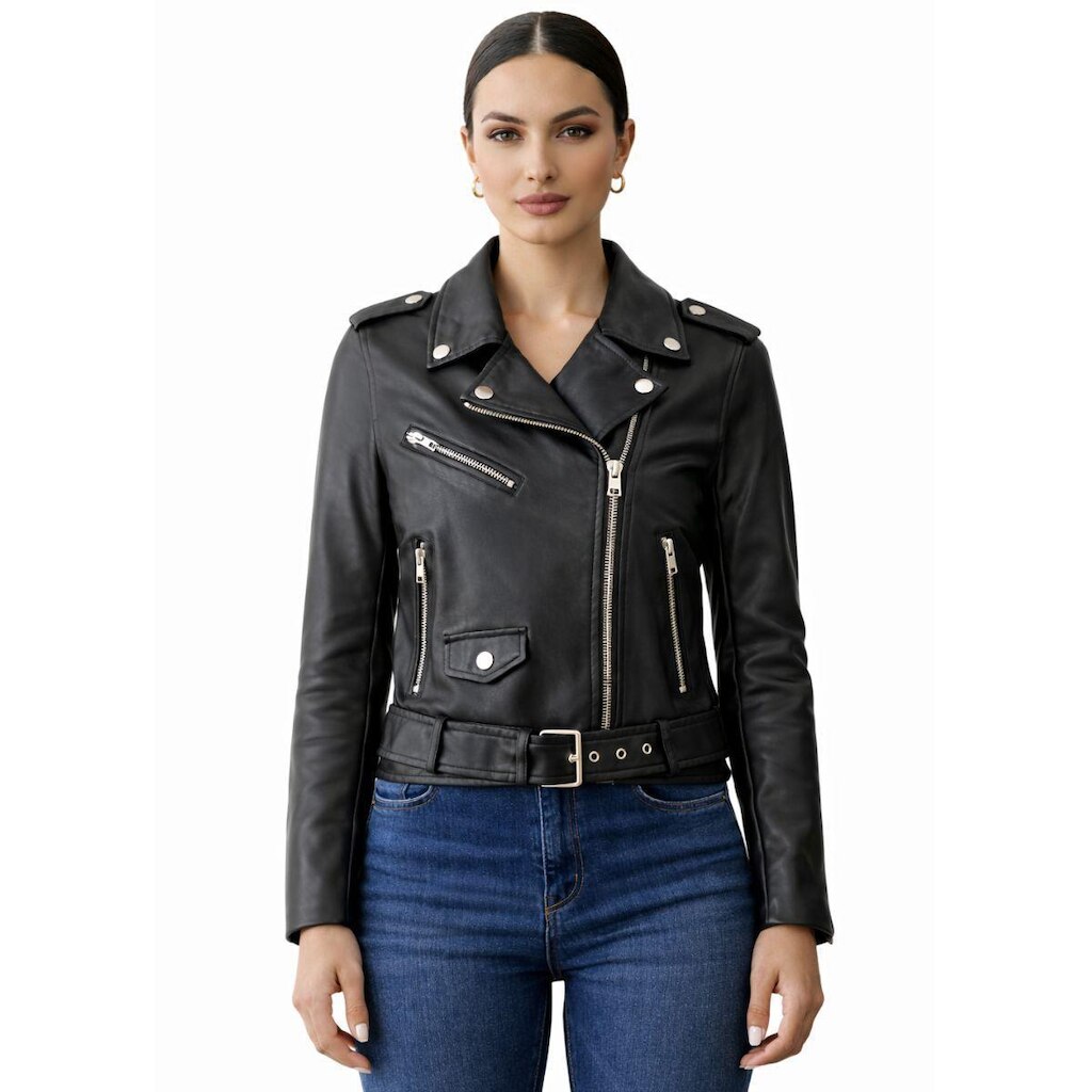 Jaqueta Feminina Biker Couro PU Slim Premium