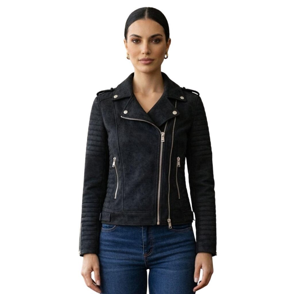 Jaqueta Feminina Biker em Suede Peluciada