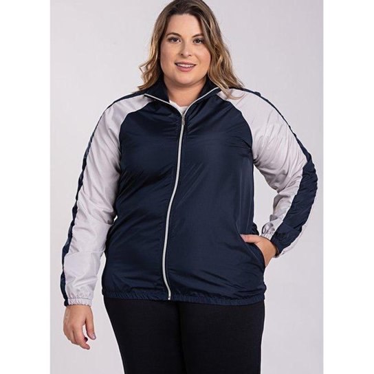Jaqueta Feminina Corta Vento Plus Size Manga Raglan Recortes Cores Contrastantes - Serena - Marinho Menor preço em Jaqueta Feminina Corta Vento Plus Size Manga Raglan Recortes Cores Contrastantes - Serena - Marinho