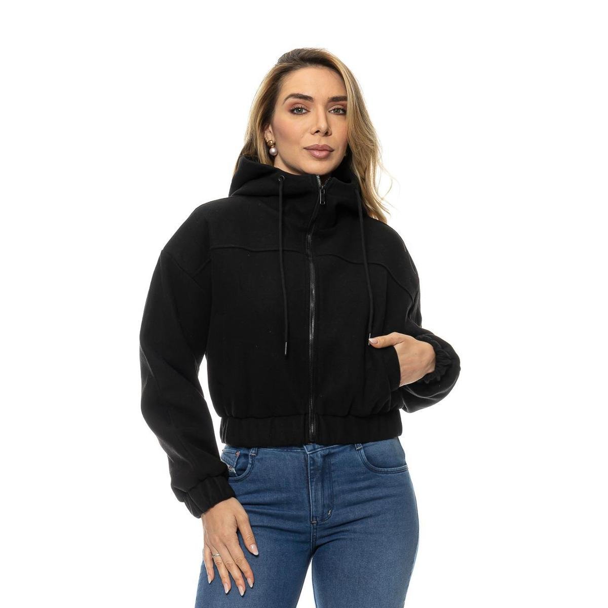 Jaqueta Feminina Cropped lã Batida Com Capuz Crocker - 50436