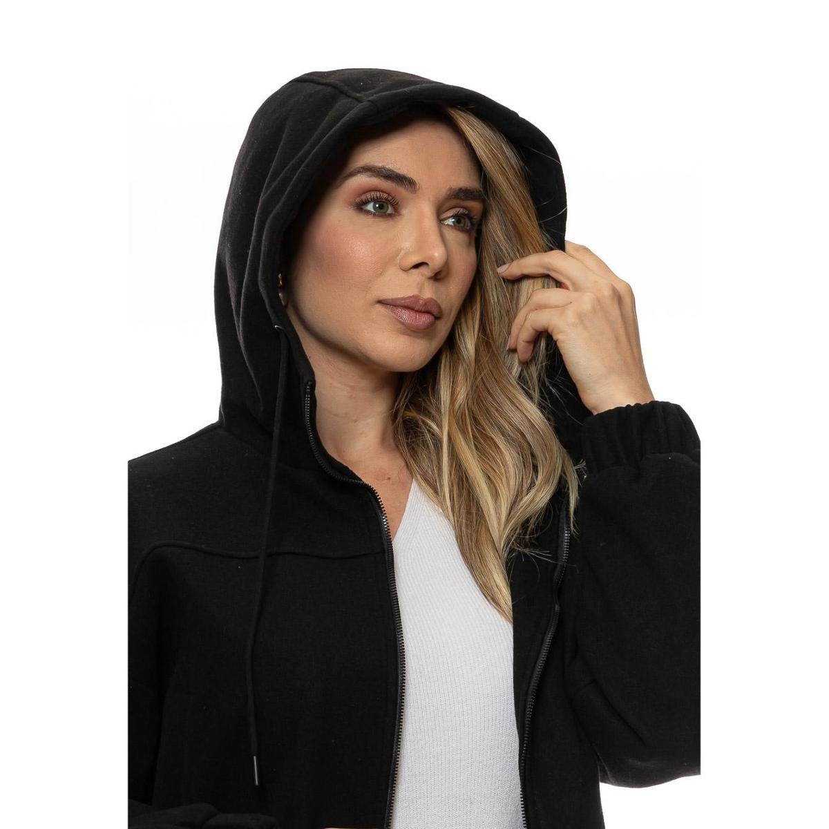 Jaqueta Feminina Cropped lã Batida Com Capuz Crocker - 50436