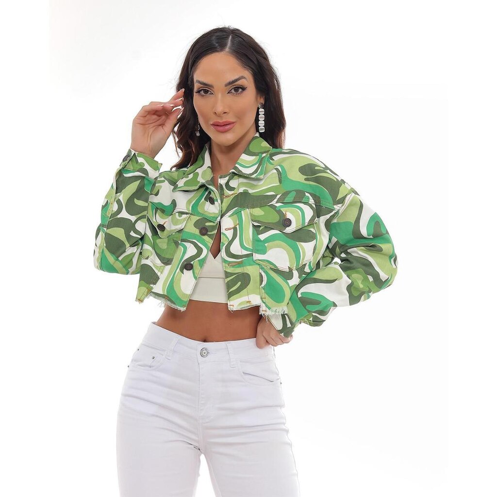 JAQUETA FEMININA CROPPED OVERSIZE COM BARRA DESFIADA