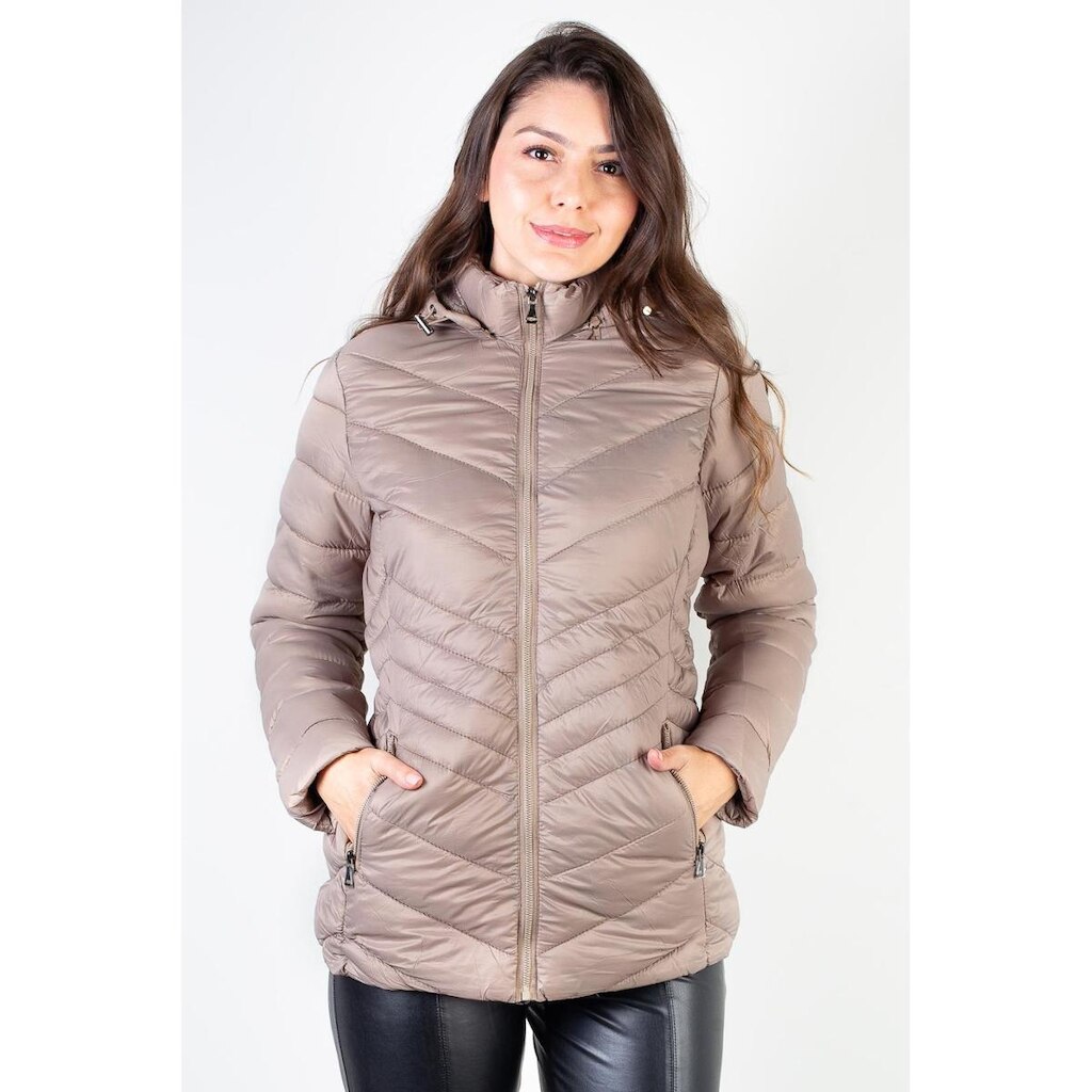 Jaqueta feminina de nylon alongada com capuz 80236