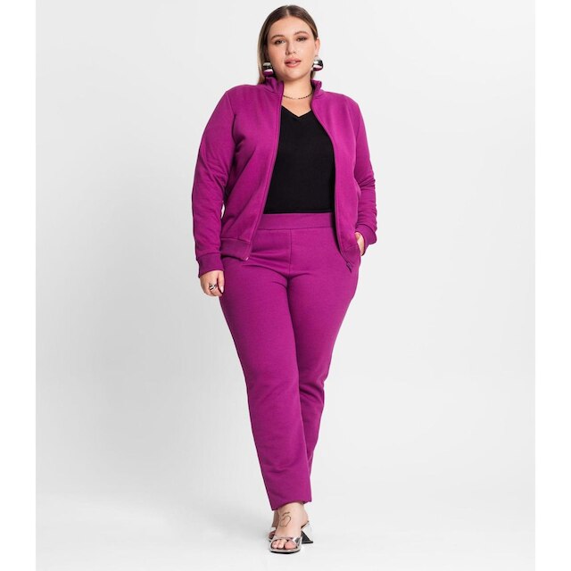 Jaqueta Feminina Em Moletom Plus Size Rovitex Roxo