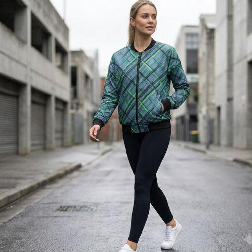 Jaqueta Feminina Estampada Azul/Verde com Abertura nos Ombros- Enfim