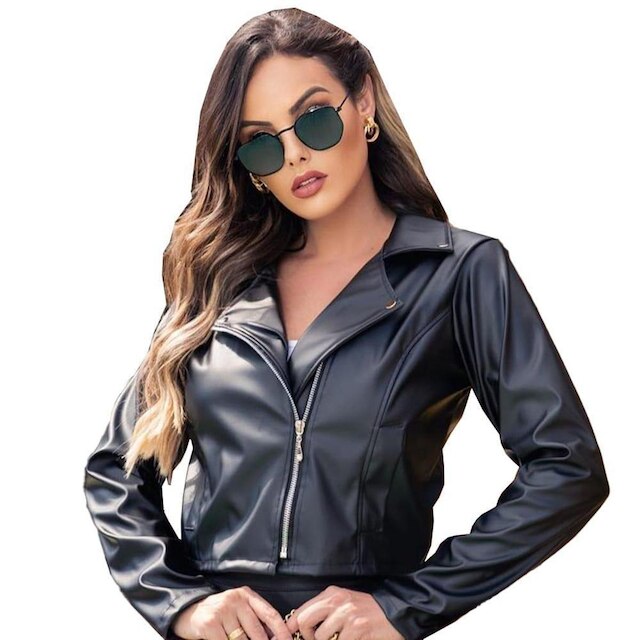 Jaqueta Feminina Estilosa Couro-Ecológico Blusa de frio Donna Martins