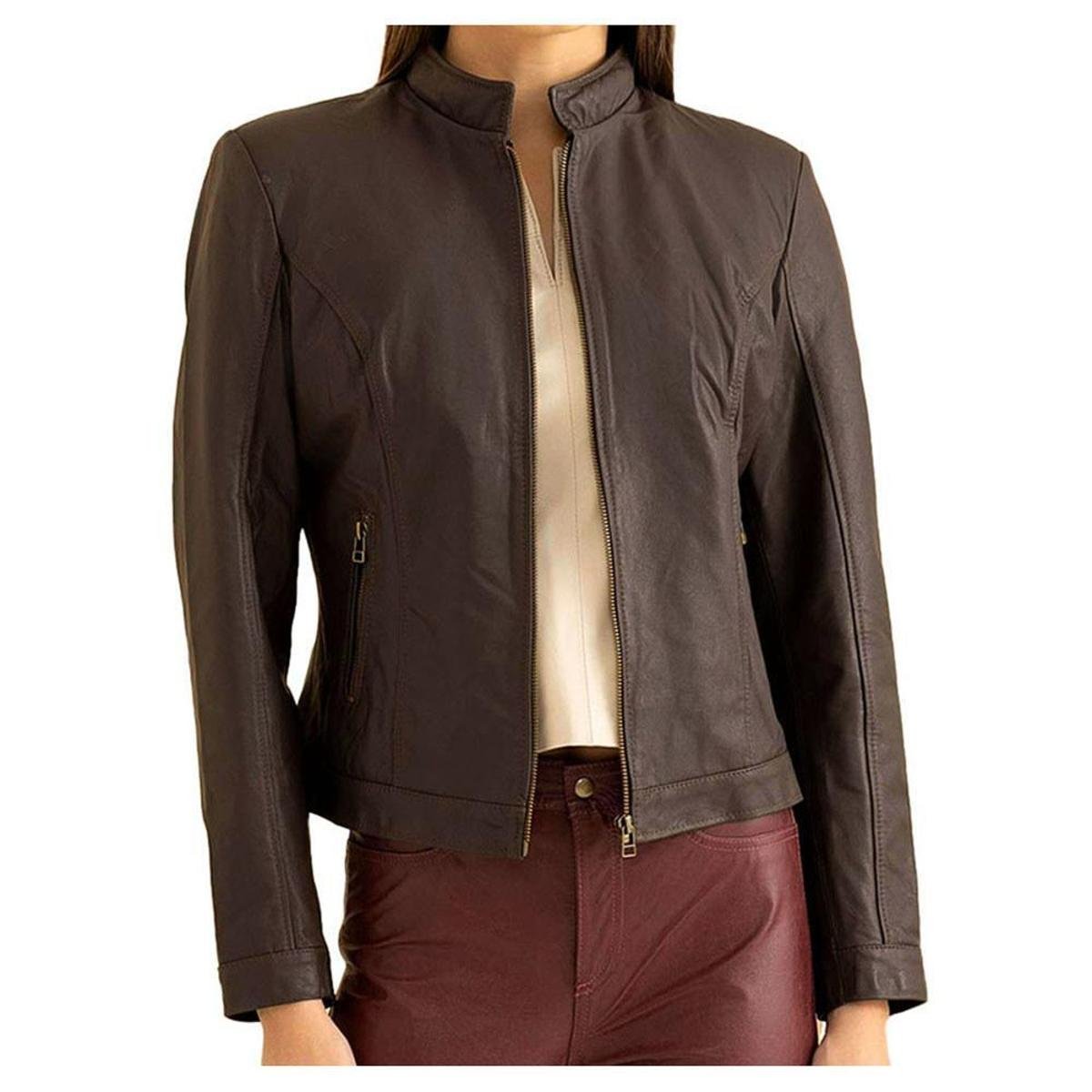 Blazer Jaqueta Couro Feminina Javali Gola Padre PromoÃ§Ã£o De