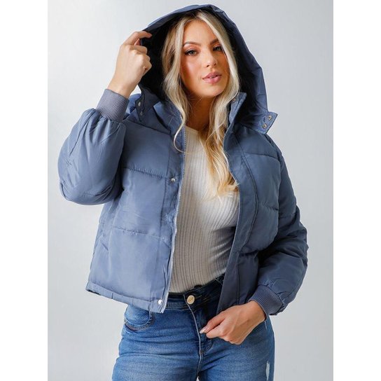 Jaqueta Feminina Nylon Puffer Curta - Grafite Menor preço em Jaqueta Feminina Nylon Puffer Curta - Grafite