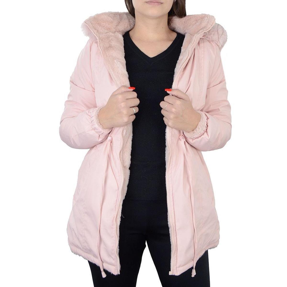 Jaqueta Feminina Pellini Parka Pele Dupla Face Rosa - GD3040A
