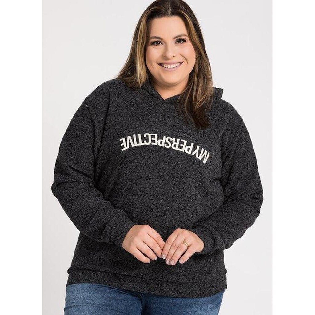 Jaqueta Feminina Plus Size Bouclê Capuz Aplique Frente - Serena
