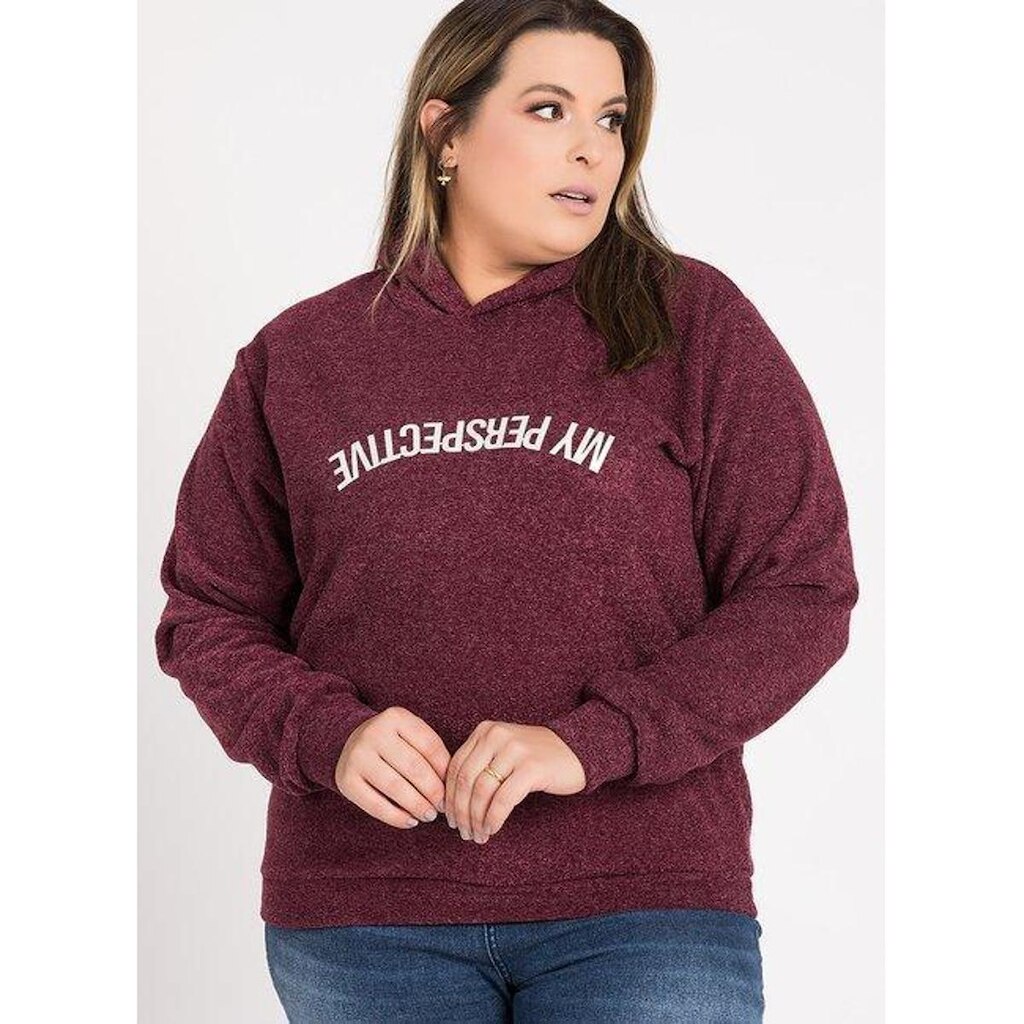 Jaqueta Feminina Plus Size Bouclê Capuz Aplique Frente - Serena