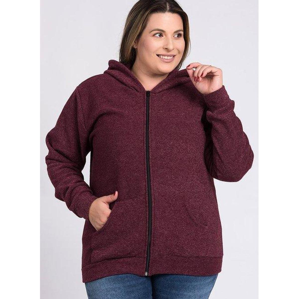 Jaqueta Feminina Plus Size Bouclê Capuz Fechamento Zíper Bolso Canguru - Serena Menor preço em Jaqueta Feminina Plus Size Bouclê Capuz Fechamento Zíper Bolso Canguru - Serena