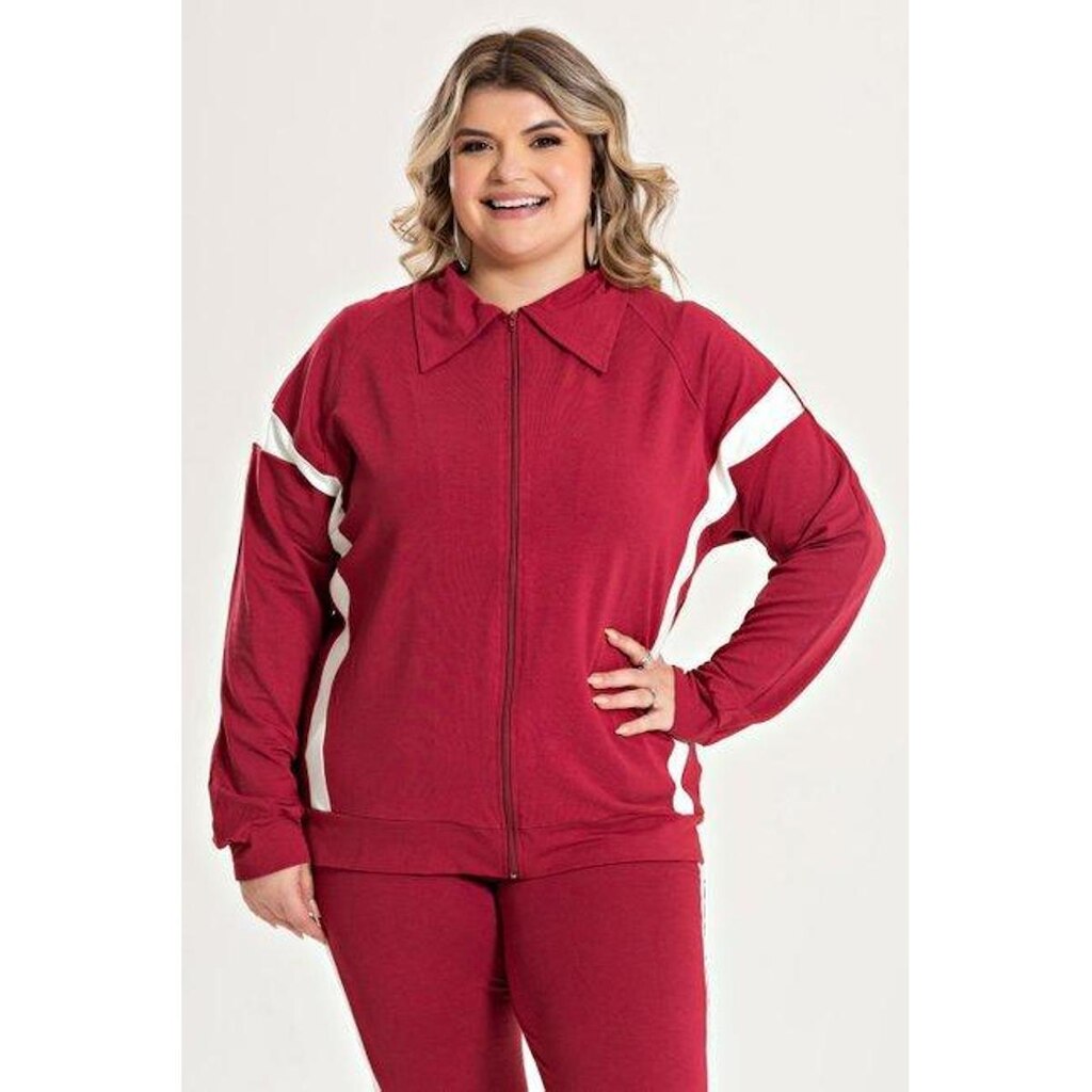 Jaqueta Feminina Plus Size Molecotton Com Faixas Contrastante - Serena
