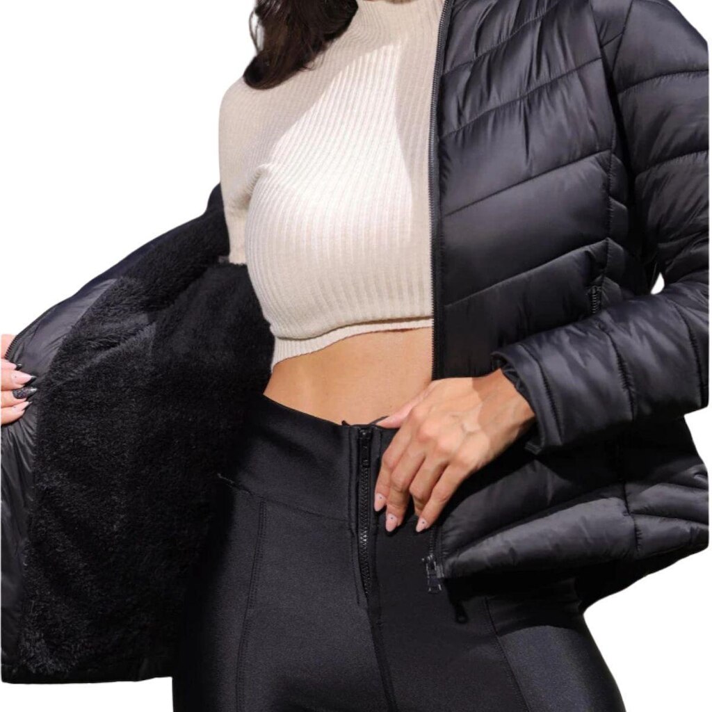 Jaqueta Feminina Puffer FMF com Capuz Impermeável