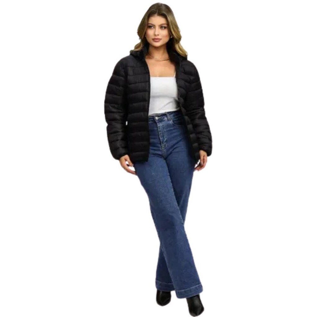 Jaqueta Feminina Puffer FMF Peluciada com Capuz Impermeável