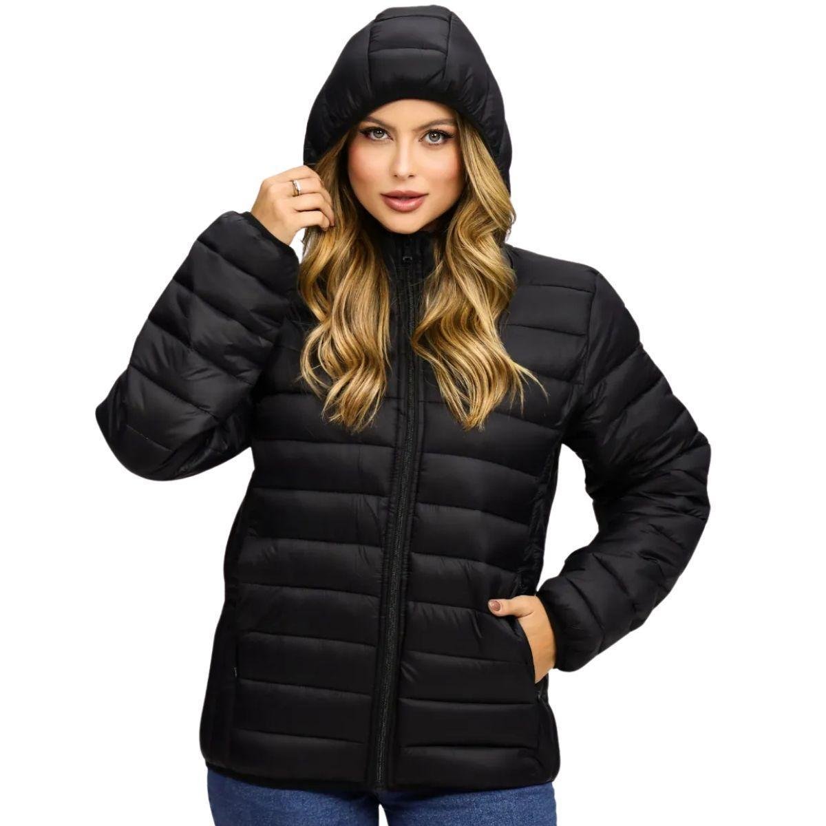 Jaqueta Feminina Puffer Industrie Peluciada com Capuz Impermeável