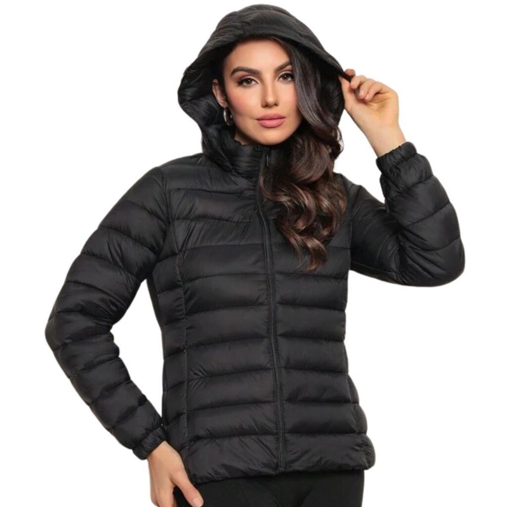 Jaqueta Feminina Puffer Peluciada Impermeável Térmica para o Frio e Chuva