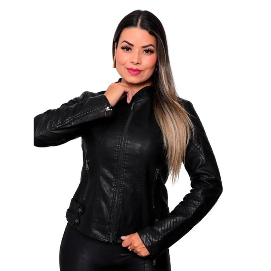 Jaqueta Feminina Slim em Couro Fake -