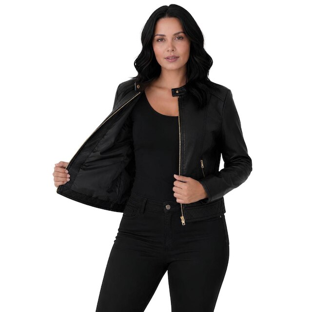 Jaqueta Feminina Slim em Couro Fake -