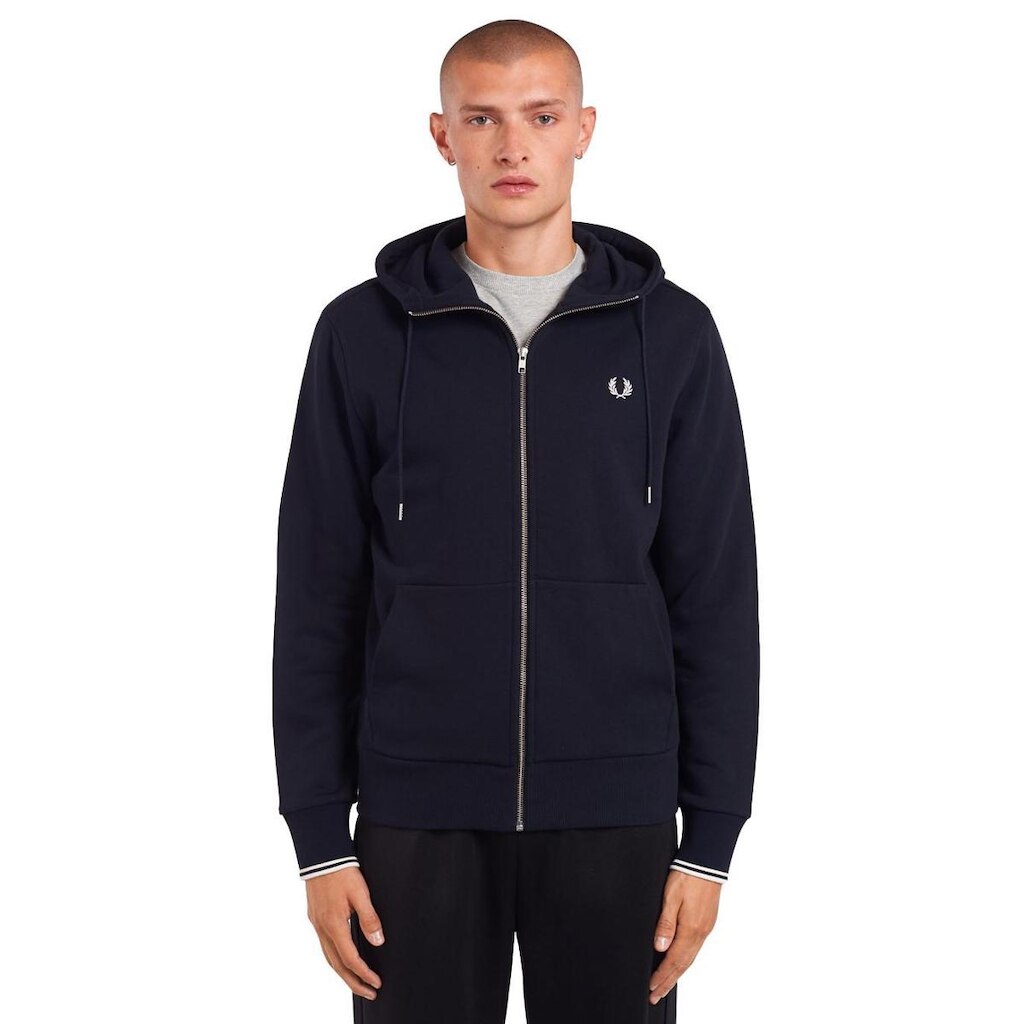 Jaqueta Fred Perry Moletom Masculina Regular Hooded Zip Through Azul Marinho