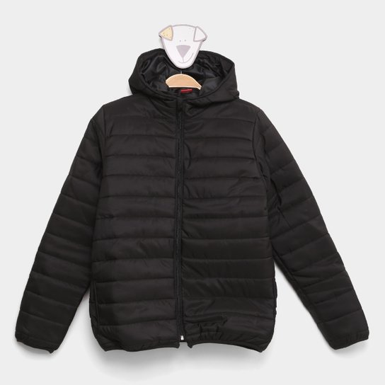 Jaqueta Infantil Kyly Puffer Básica Com Capuz Feminina - Preto Menor preço em Jaqueta Infantil Kyly Puffer Básica Com Capuz Feminina - Preto