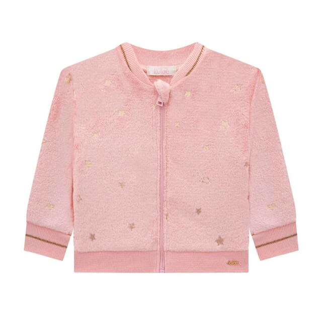 Jaqueta Infantil Menina Rosa Soft Estrelas Douradas Kukiê