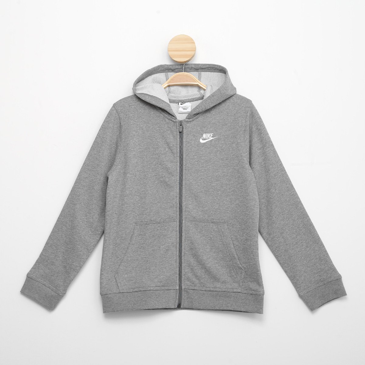 Jaqueta Infantil Nike Club C/ Capuz Masculina Cinza+Branco