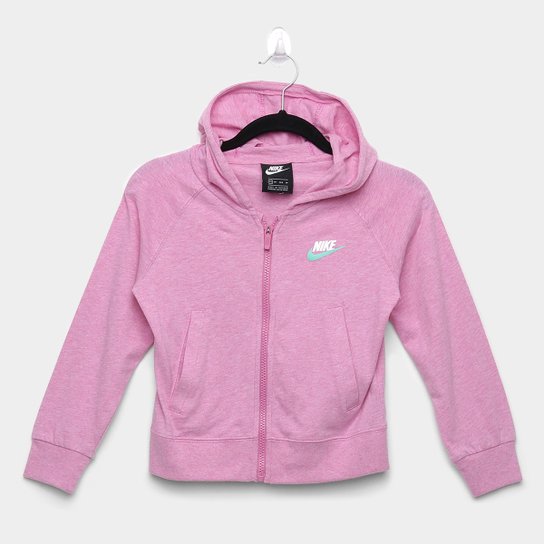 Jaqueta Infantil Nike Sportswear Moletom Capuz Feminina - Rosa Menor preço em Jaqueta Infantil Nike Sportswear Moletom Capuz Feminina - Rosa