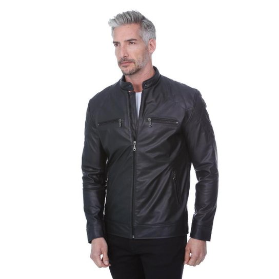 Jaqueta Javali de Couro Biker - Preto Menor preço em Jaqueta Javali de Couro Biker - Preto