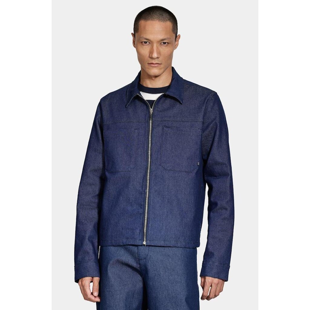 Jaqueta Jeans Aramis Com Zíper e Bolsos Azul Escuro