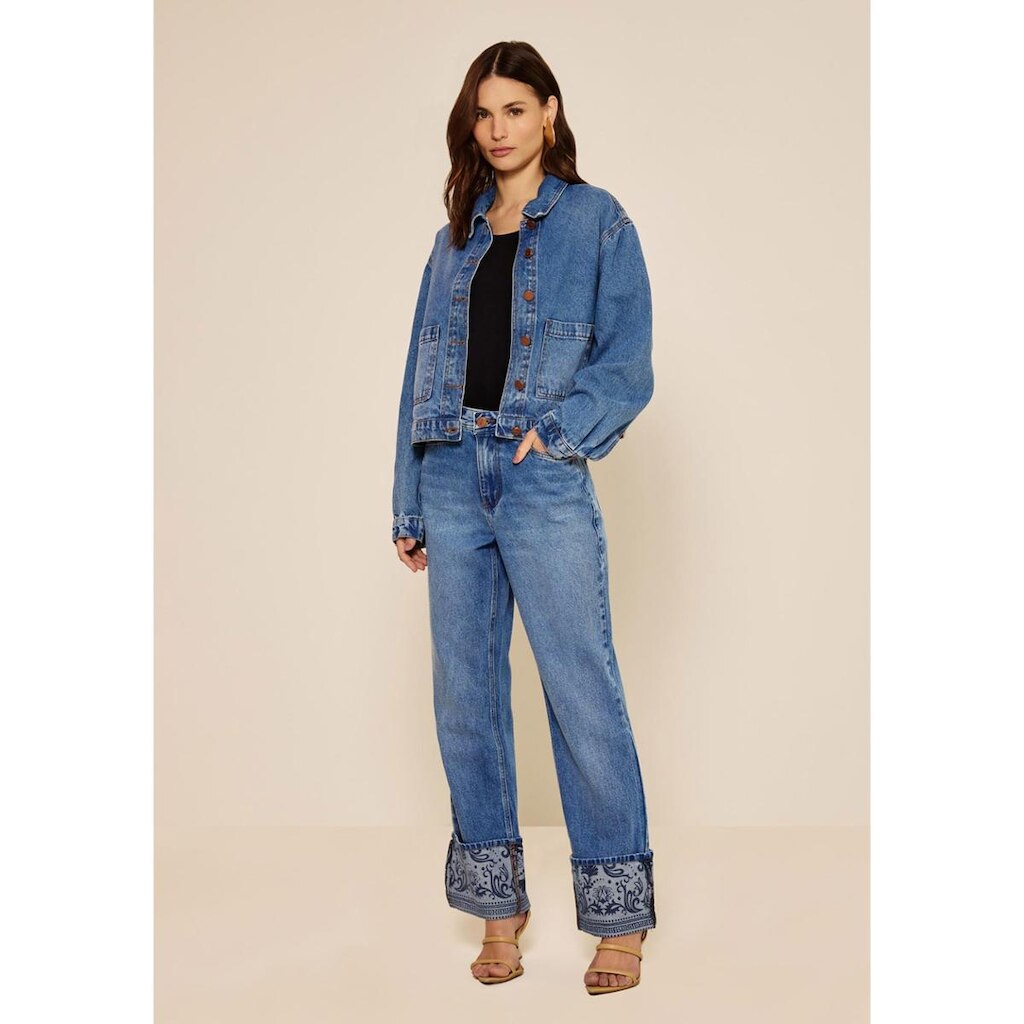 Jaqueta Jeans De Mangas Longas Com Bolsos