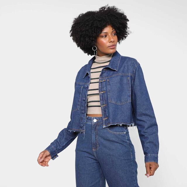 Jaqueta Jeans Denim Cropped Lisa Feminina - Azul é boa?